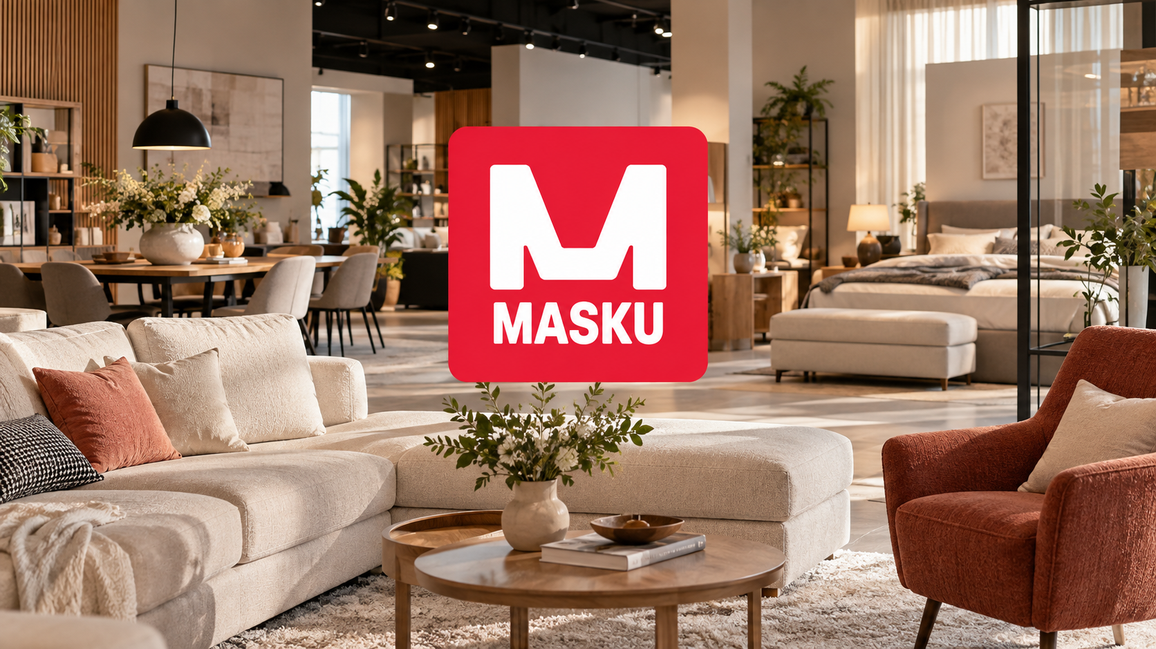 Kuva maskun logosta myymälän edessä